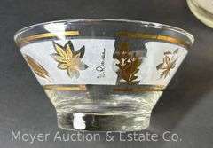Leaf Motif Punch Bowl, Ice Bucket, and Asst. Glasses, Similar Designs but not Matching, 34 Pieces Total