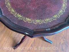 Bombay Stand with Leather Pie-crust Top, good condition, 13" wide top, 19"h