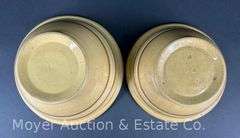 (2) Yellowware Mixing Bowls, Brown and White Stripes, 9"-10.5"