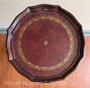 Bombay Stand with Leather Pie-crust Top, good condition, 13" wide top, 19"h