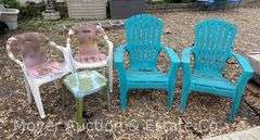 Pair of Poly Adirondack Chairs with Other Patio Chairs