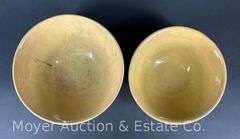 (2) Yellowware Mixing Bowls, Brown and White Stripes, 9"-10.5"