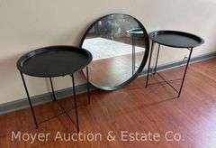 Metal Frame Wall Mirror with 2 Side Tables