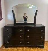 6 Drawer Dresser with Mirror, Dresser is 63"x17"x35"h, Mirror is 38"x46"