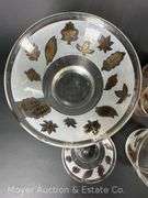 Leaf Motif Punch Bowl, Ice Bucket, and Asst. Glasses, Similar Designs but not Matching, 34 Pieces Total