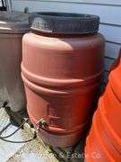 Red Poly Rain Barrel, 36"h