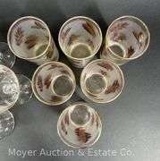 Leaf Motif Punch Bowl, Ice Bucket, and Asst. Glasses, Similar Designs but not Matching, 34 Pieces Total