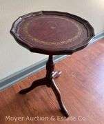Bombay Stand with Leather Pie-crust Top, good condition, 13" wide top, 19"h