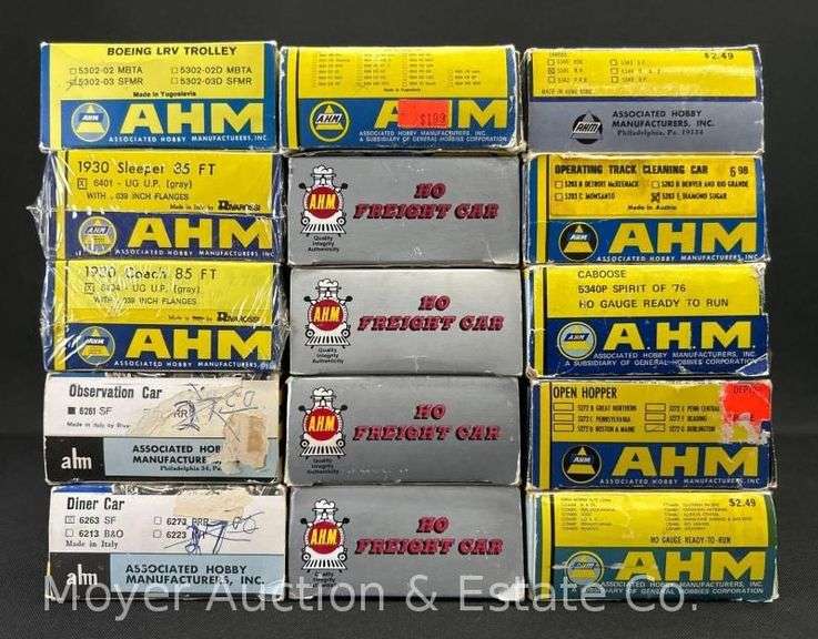 (14) AHM HO Scale Freight and Passenger Cars, with Original Boxes