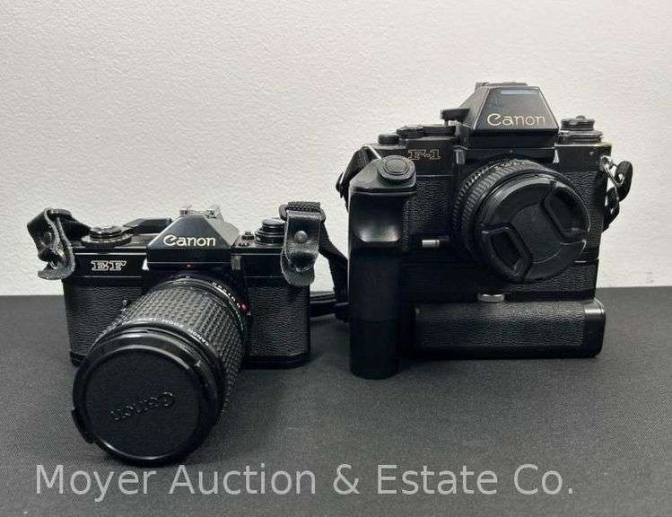 Canon EF and Canon F-1 Film Cameras with Lenses image