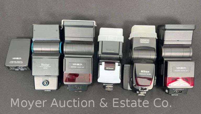 Group of Minolta and Nikon Flashes, See Photos for Details image