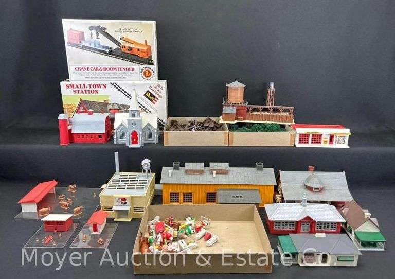 Group of Asst. Plasticville Buildings and HO Scale Crane Car image