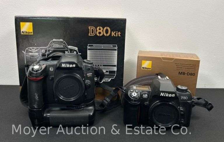 Nikon D80 Digital Camera with Charger and Box, and Nikon F80 Film Camera image
