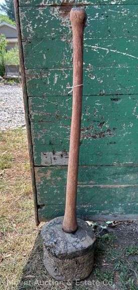 Burl Wood Maul, Hickory Handle, Antique, 35"h image