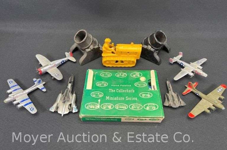 Group of Die-Cast Cars, Planes, and Cannons image
