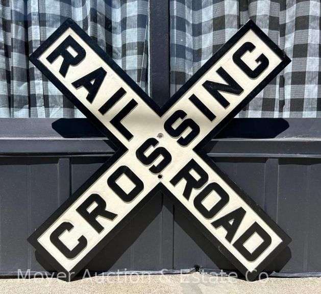 Original Cast Iron Railroad Crossing Sign, Good Condition, Repainted, HEAVY image