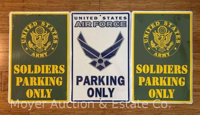 (3) Reserved Parking Signs: Army and Air Force, Sealed New in Package, 18"x12" image