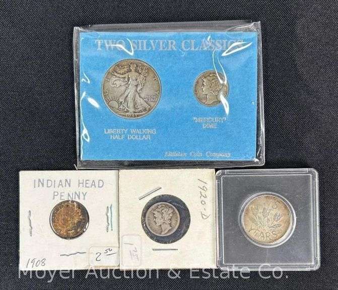 Indian Head Penny, Mercury Dime, Walking Liberty Half and Holland NY 150 Year Token image