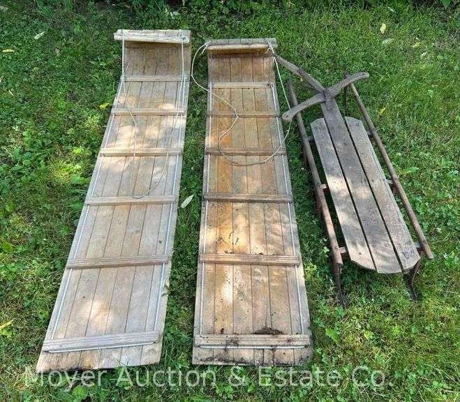 (2) Wood Toboggans with Runner Sled, 48” and 72” Long image