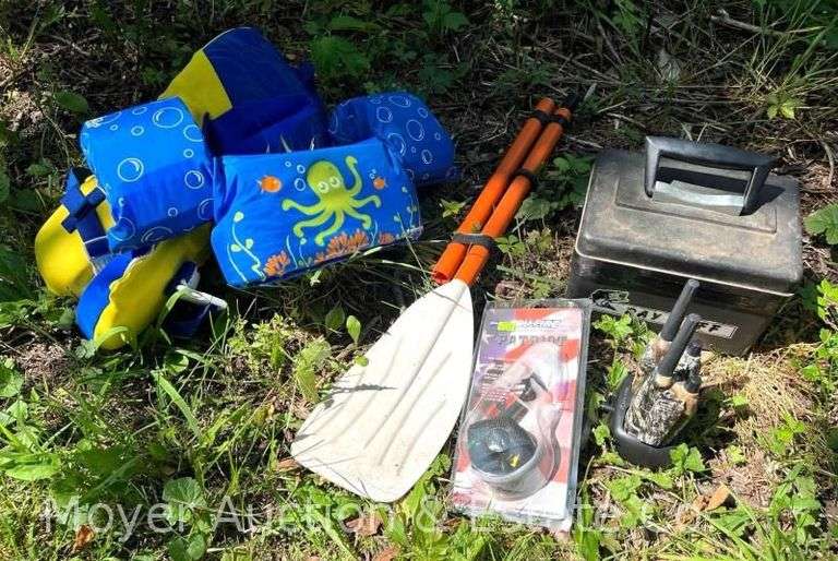 Kids Life Jackets, Vintage Fish Finder, Walkie Talkies, Bow Release, Etc. image