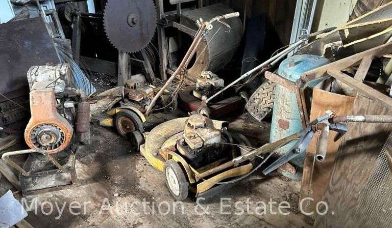 (3) Vintage Push Mowers and Onan Generator image