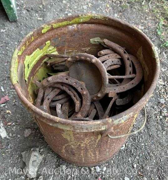 Bucket of Old Metal Horseshoes image