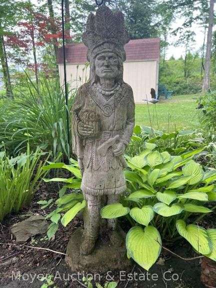 Cement Indian Chief Garden Statue, 41”h image