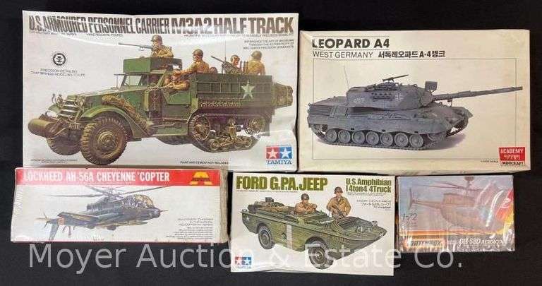 (5) Plastic Model Kits, Tanks and Helicopters, 3 Sealed in Plastic, Asst. Scales image