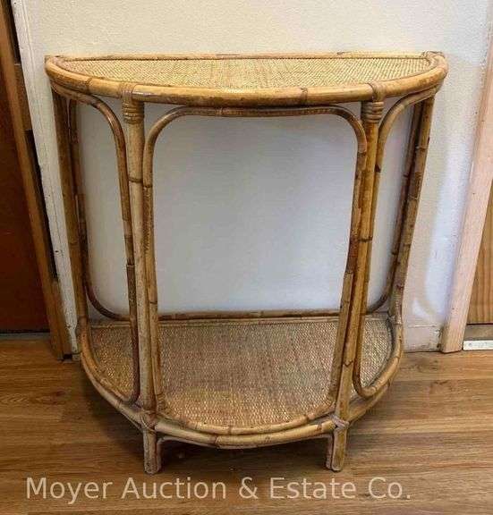 Bamboo and Rattan Half Round Table, 30"x14"x29"h image