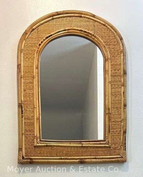 Curved Bamboo and Rattan Wall Mirror, 30"x22" image