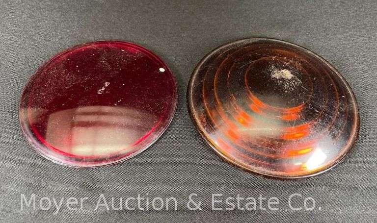 Orange Corning Glass Railroad Lantern Lens, with Other Red Glass Lantern Lens image