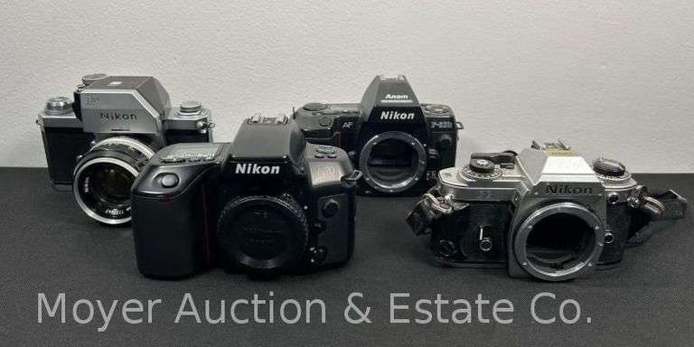 (4) Nikon Film Cameras, 1 with Lens image