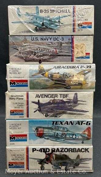 (6) Monogram Plastic Plane Model Kits, All Sealed in Plastic, 1/48 Scale and Unmarked