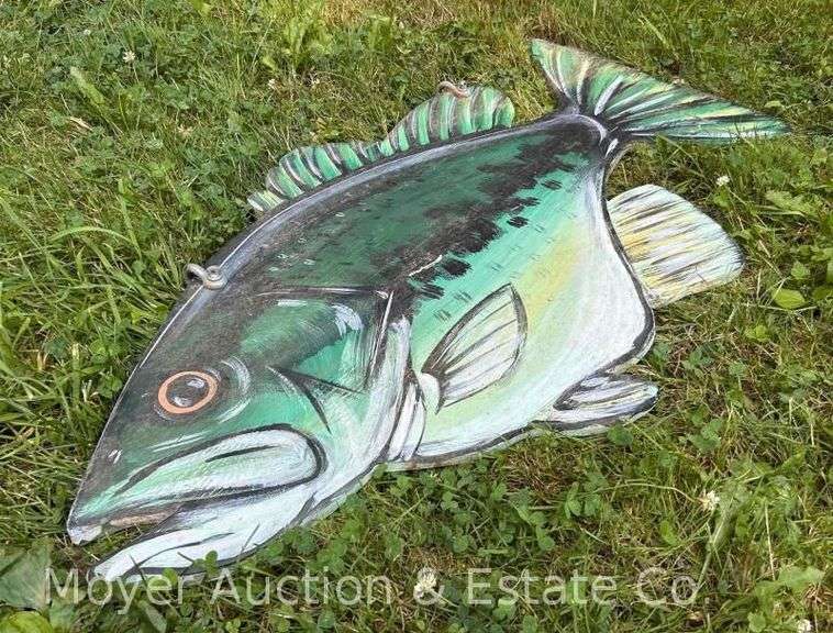Hand-painted Wood 'Fish' Sign, double-sided, 46”w