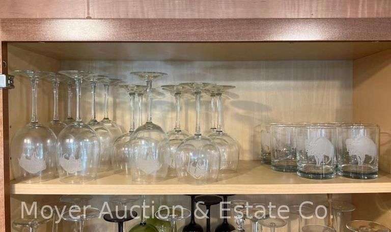 (22) Etched Glass Buffalo Stemware and Bar Glasses image