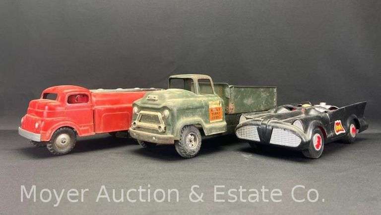 Pressed Steel Strutco and GMC Trucks with Plastic Batmobile, 13"-14.5"w image
