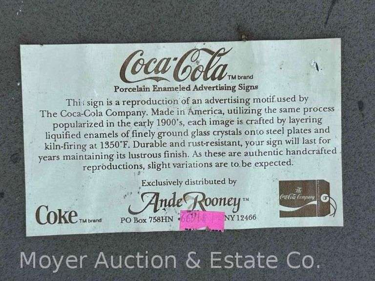 Reproduction Drink Coca-Cola Sign, Enameled Metal, 6"x18"