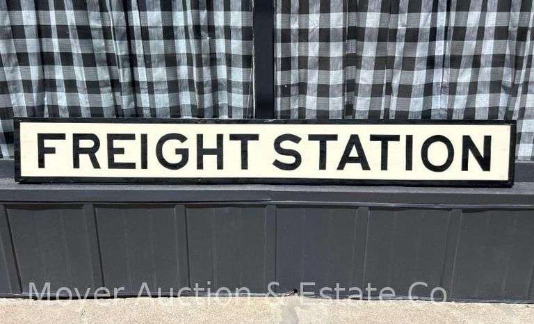 Original "Freight Station" Wood Sign, Attributed to the Hamburg Railroad Depot, Repainted, 88"x11.5" image