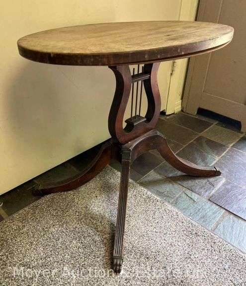 Oval Side Table with Harp Base, See Pictures for Condition, 24"x16"x20"h image