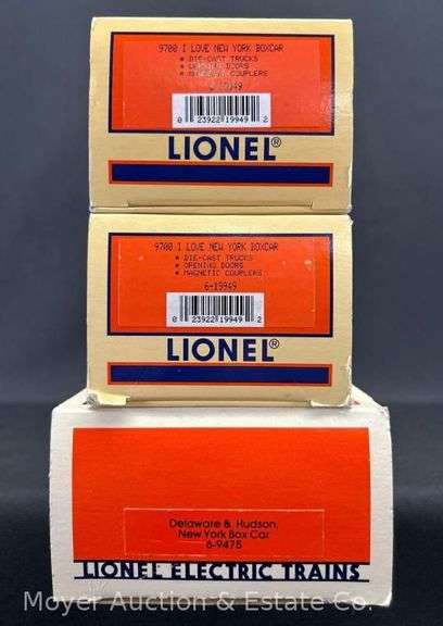 (3) Lionel "I Love New York" Boxcars, 9475 and (2)19949, with Original Boxes