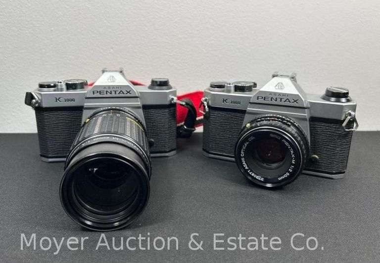 (2) Pentax K1000 Film Cameras with 50mm and 75-150mm Lenses image