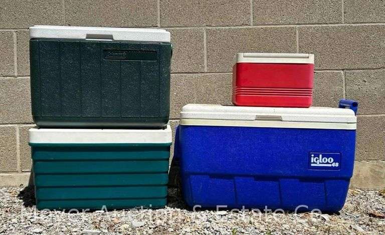 4 Picnic Coolers: Igloo 48, Igloo 'Picnic Basket', Igloo Polar 6, and Coleman Polylite 28 #5277 image