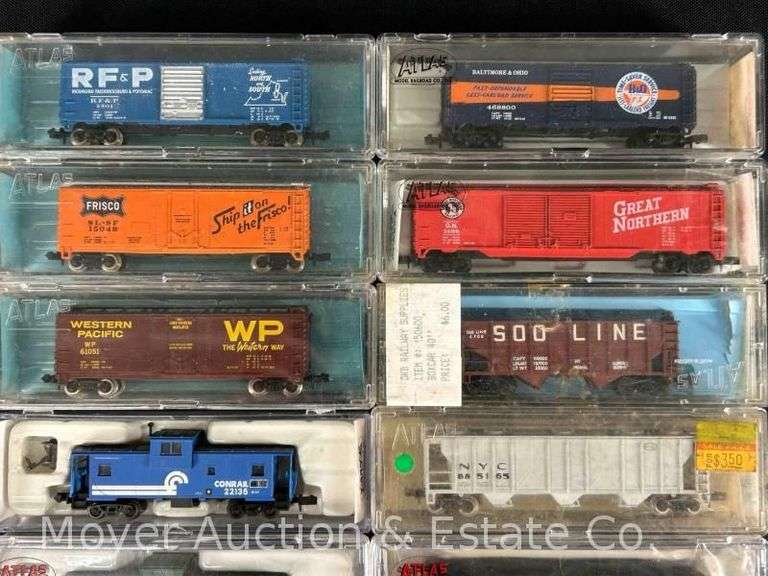 (12) Asst. Atlas N Scale Freight Cars, with Plastic Cases