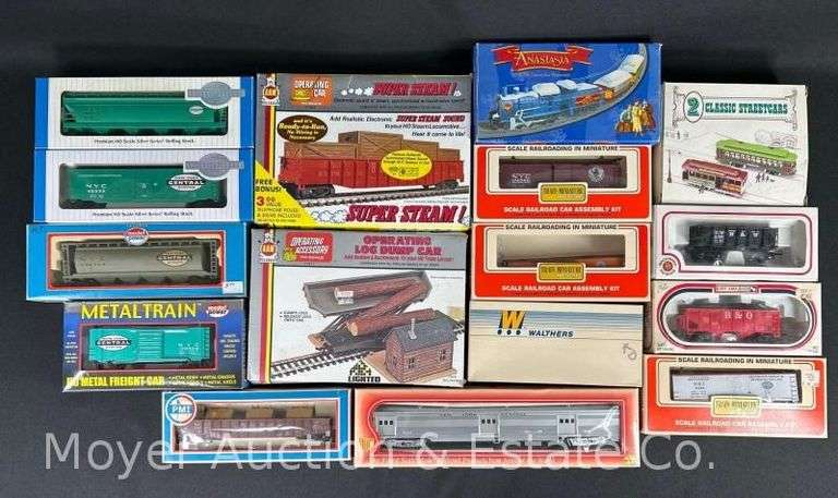 (16) HO Scale Freight Cars, Trolleys, Etc., with Original Boxes image