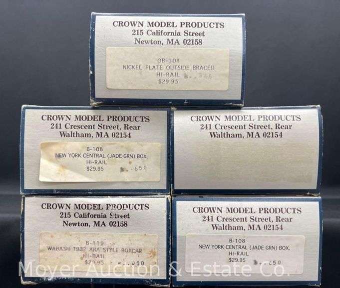 (5) Crown Model Products Box Cars, with Original Boxes