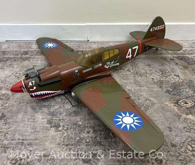 Large Balsa P-40 Warhawk RC Airplane, Nitro Engine, Condition Unknown, No Raid, 64" Wingspan image