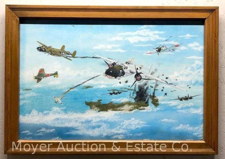 Framed Pastel of Military Airplanes, Signed Kirk J. Tracy, Framed, 23"x33" image