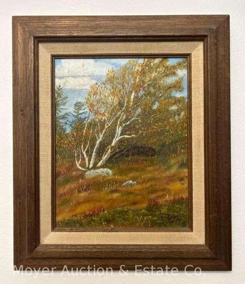 Acrylic on Board of Autumn Scene, Artist Signed, Framed, 14"x12" Overall image