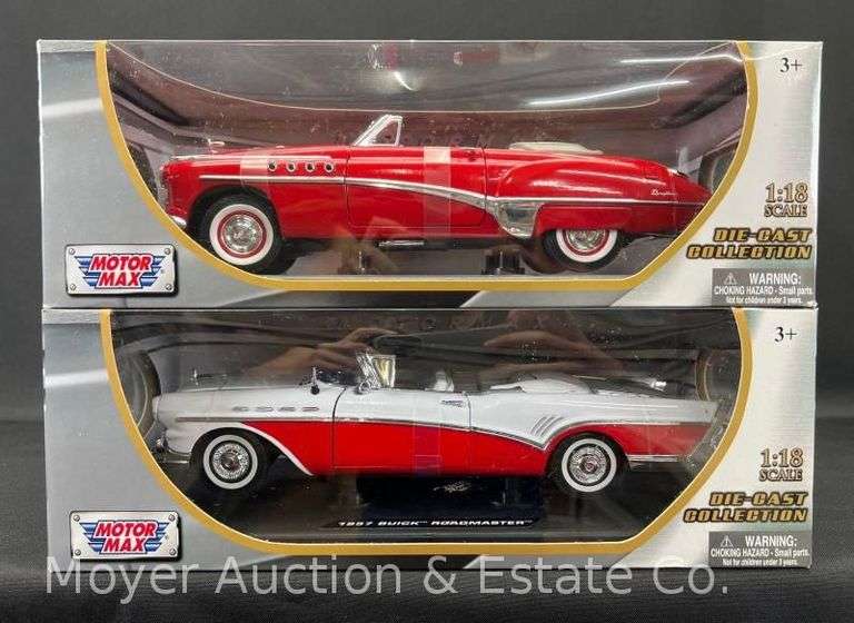 (2) MotorMax 1949 and 1957 Buick Roadmaster 1:18 Scale Die-Cast Models image
