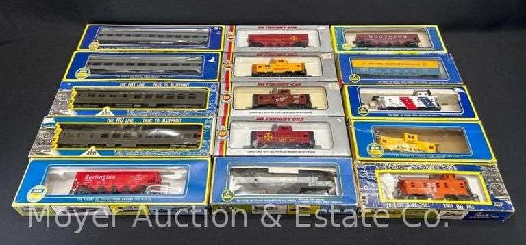(14) AHM HO Scale Freight and Passenger Cars, with Original Boxes